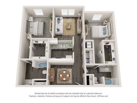 Floor plan for 2 beds, 2 baths, 1172 sqft